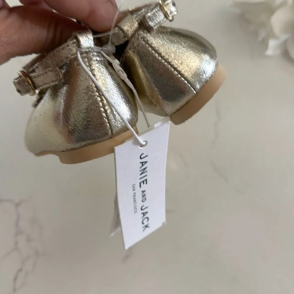 Janie and Jack Metallic Bow Ballet Flat in Gold Size 5